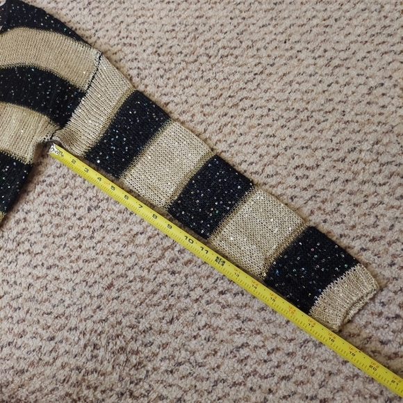 I.C.U. Women's Sequin Striped Pull Over Size L Open Knit Sweater Gold Black - Picture 6 of 14